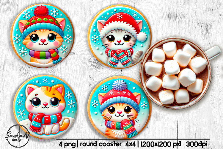 3d Christmas cute cat round coaster sublimation