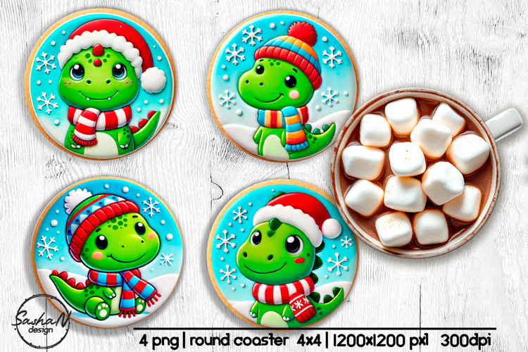 3d Christmas dinosaur round coaster sublimation