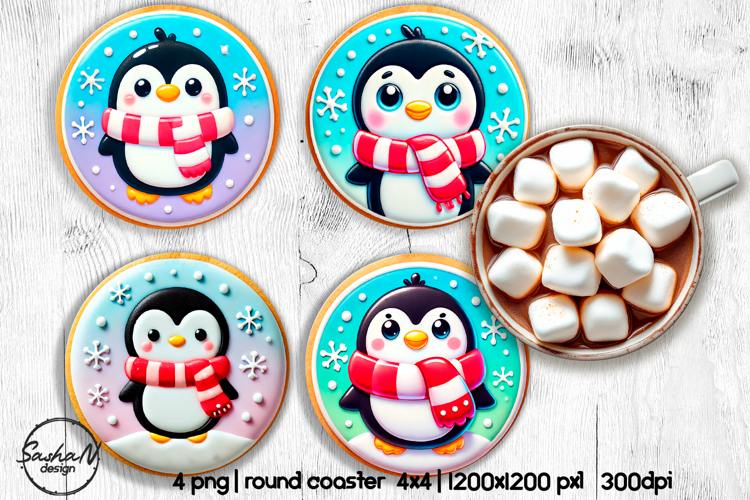 3d Christmas penguin round coaster sublimation