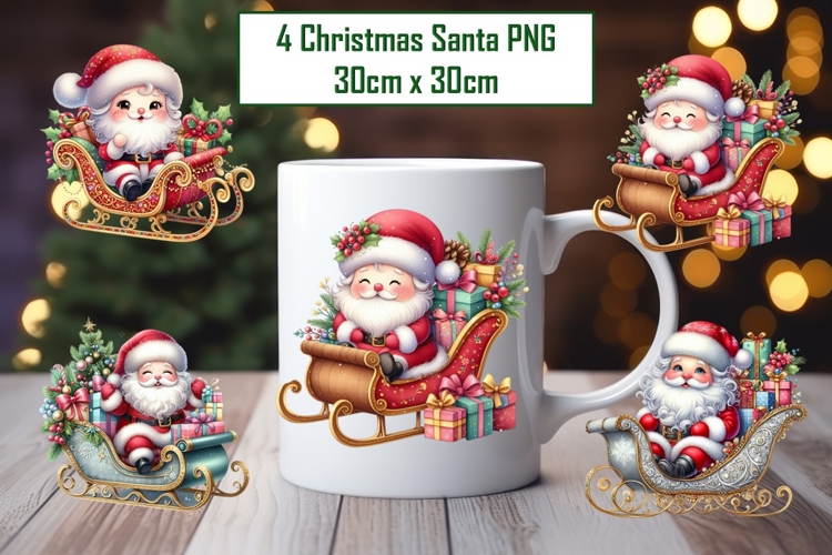 4 Cute Christmas Santa Sublimations 30cm x 30cm PNG