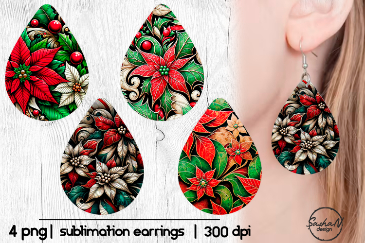 Christmas poinsettia sublimation earrings
