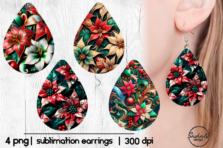 Christmas poinsettia sublimation earrings