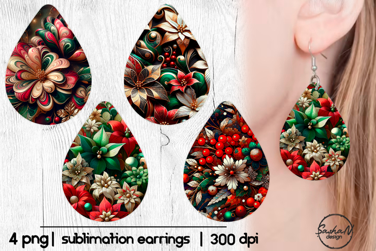 Earrings Christmas flowers sublimation