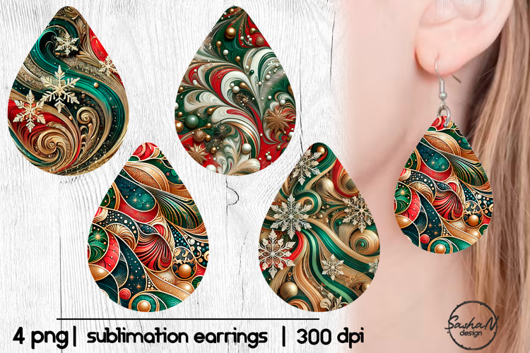 Earrings Christmas sublimation, Teardrop png