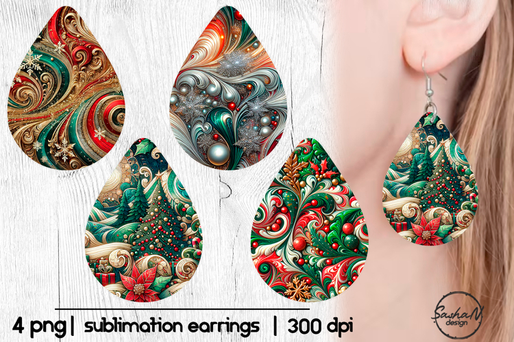Earrings Christmas sublimation, Teardrop png