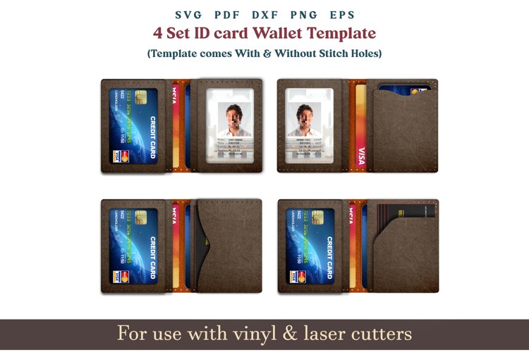 Leather Card and ID card Wallet, 4 Set Laser and PDF pattern