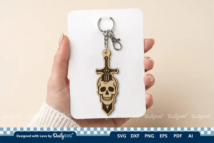 Skull and Sword Keychain SVG | Gothic Knight Cut File
