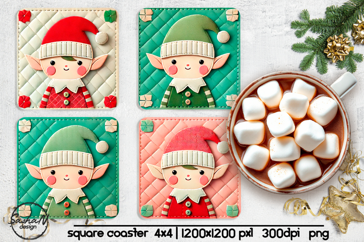 Christmas elf square coaster sublimation designs