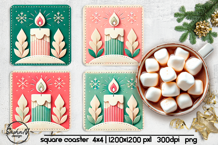 Christmas candle square coaster sublimation designs