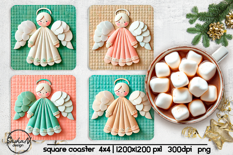 Christmas angel square coaster sublimation designs