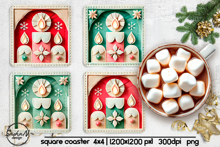 Christmas candle square coaster sublimation designs