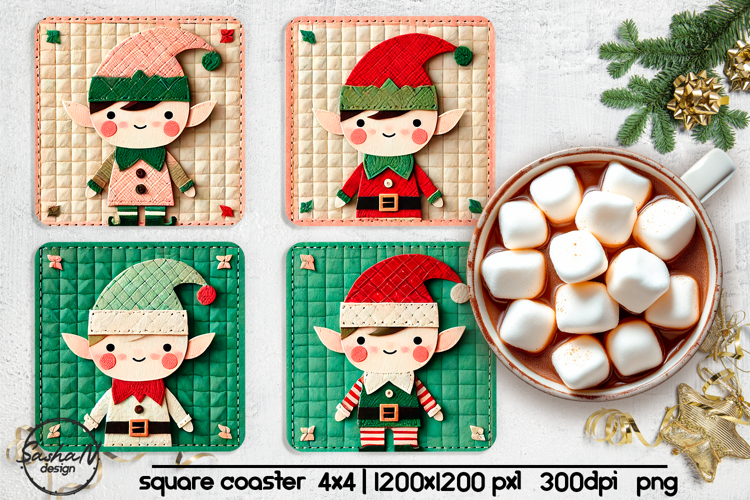 Christmas elf square coaster sublimation designs