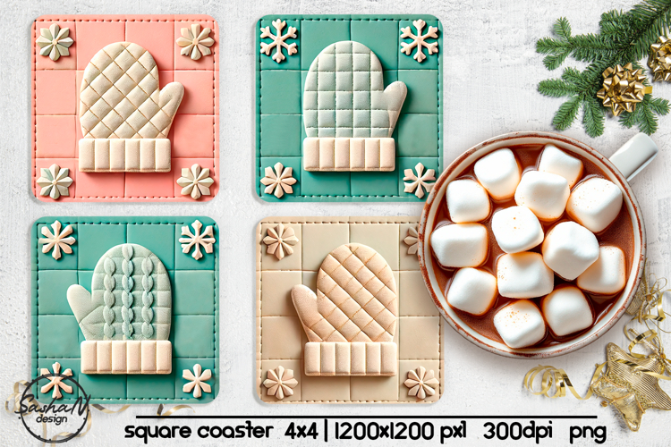 Mitten patchwork square coaster sublimation designs