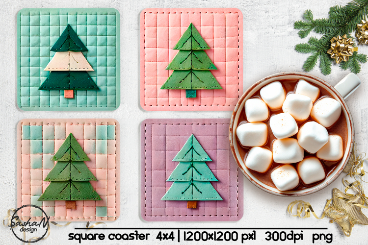 Christmas tree square coaster sublimation designs