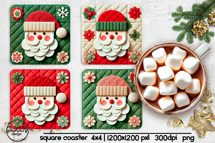 Santa square coaster sublimation designs