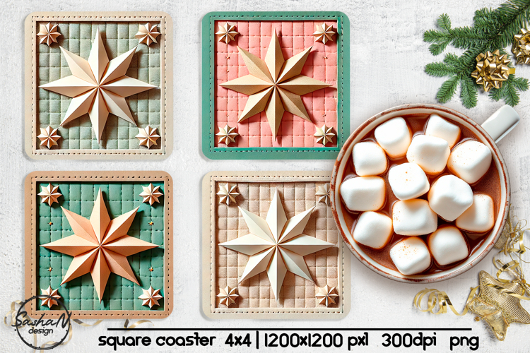 Christmas star square coaster sublimation designs
