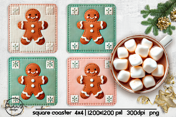 Gingerbread man square coaster sublimation designs