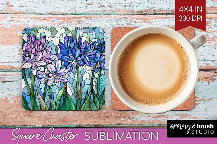 Stained Glass Square Coaster - Flowers Coaster PNG