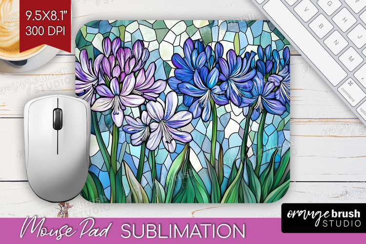 Stained Glass Mouse Pad Sublimation - Flowers Mousepad PNG