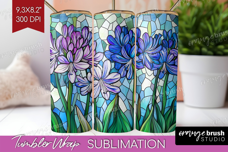 Stained Glass Tumbler Wrap - Flowers Tumbler PNG Sublimation