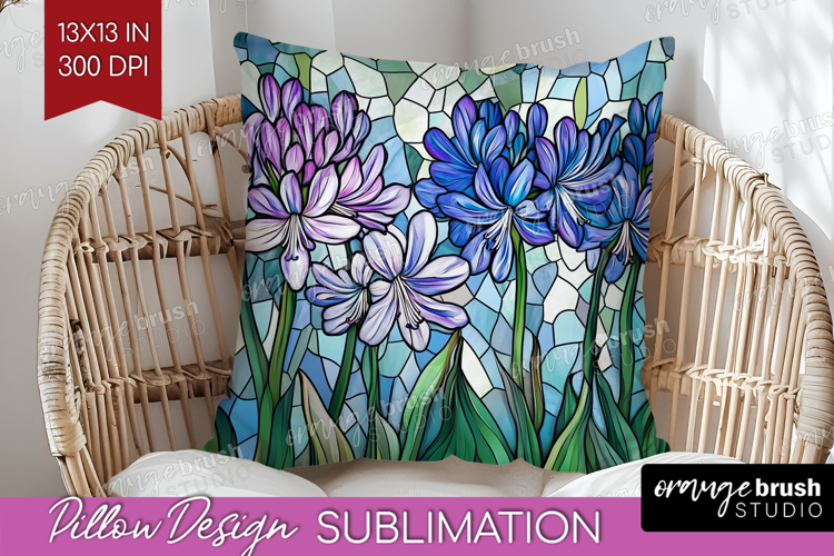 Stained Glass Pillow Sublimation - Flowers Pillow Cover PNG