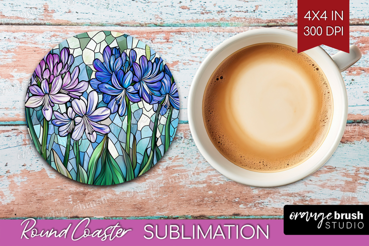 Stained Glass Round Coaster - Flowers Coaster PNG