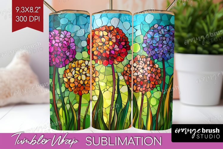 Stained Glass Tumbler Wrap - Flowers Tumbler PNG Sublimation
