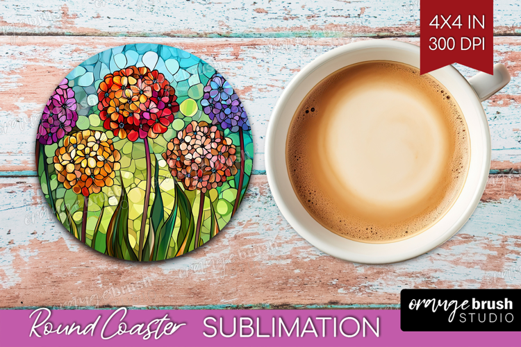 Stained Glass Round Coaster - Flowers Coaster PNG