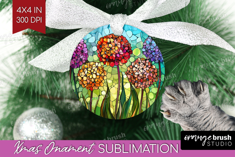 Stained Glass Ornament PNG - Flowers PNG Sublimation