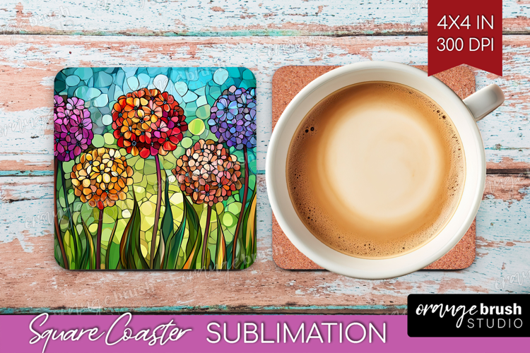 Stained Glass Square Coaster - Flowers Coaster PNG