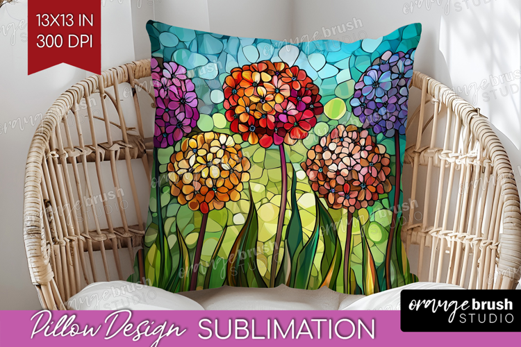Stained Glass Pillow Sublimation - Flowers Pillow Cover PNG