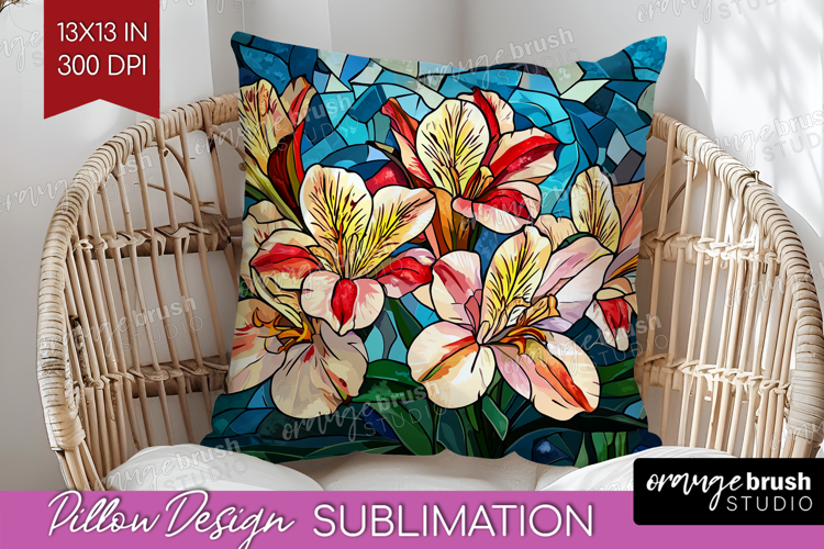 Stained Glass Pillow Sublimation - Flowers Pillow Cover PNG