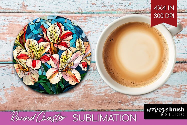 Stained Glass Round Coaster - Flowers Coaster PNG