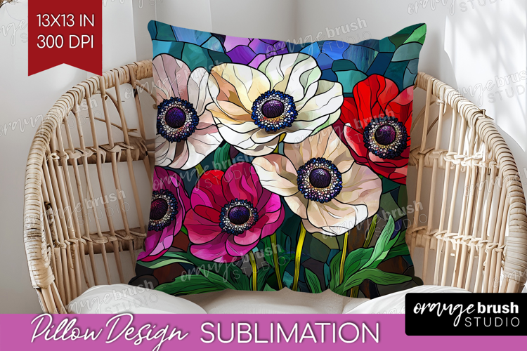 Stained Glass Pillow Sublimation - Flowers Pillow Cover PNG