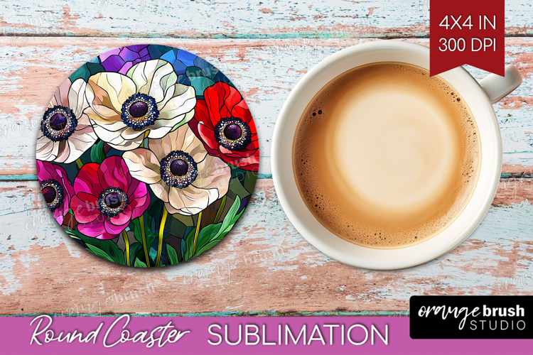 Stained Glass Round Coaster - Flowers Coaster PNG