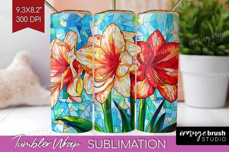 Stained Glass Tumbler Wrap - Flowers Tumbler PNG Sublimation