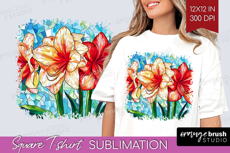 Stained Glass Square Tshirt Background - Flowers PNG