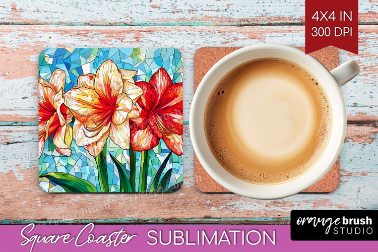 Stained Glass Square Coaster - Flowers Coaster PNG