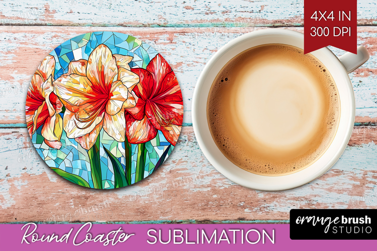 Stained Glass Round Coaster - Flowers Coaster PNG