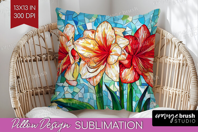 Stained Glass Pillow Sublimation - Flowers Pillow Cover PNG example image 1