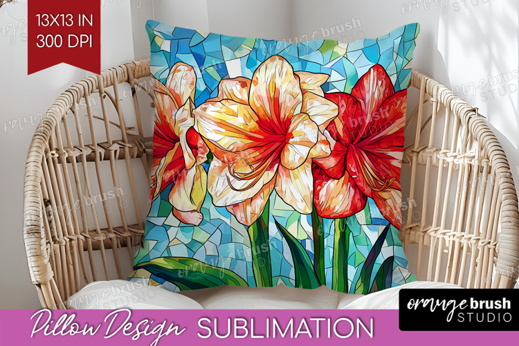 Stained Glass Pillow Sublimation - Flowers Pillow Cover PNG