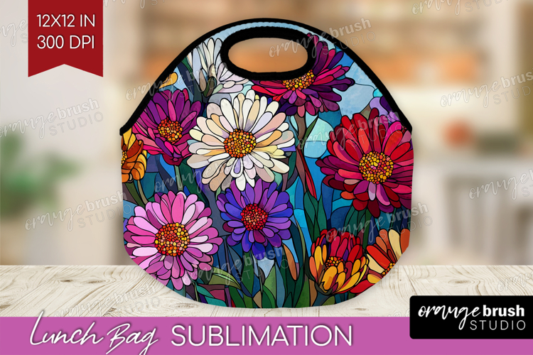 Stained Glass Lunch Bag - Flowers Lunch Bug PNG Sublimation