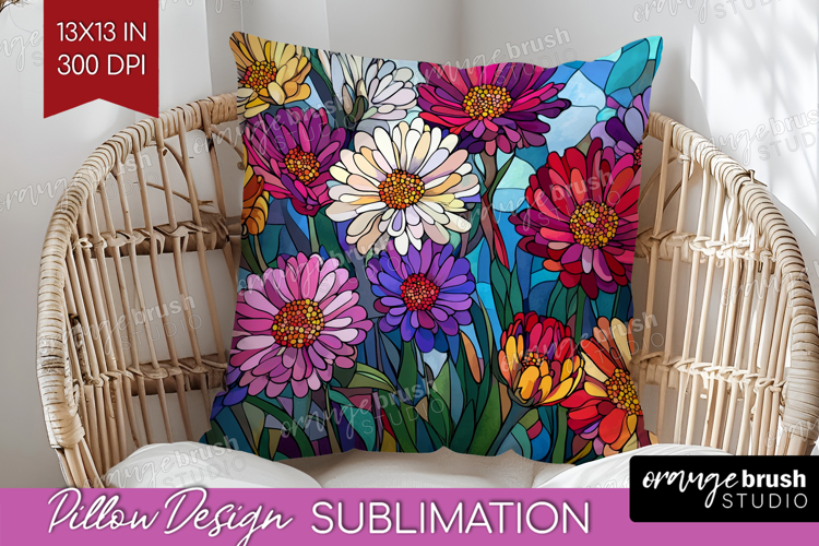 Stained Glass Pillow Sublimation - Flowers Pillow Cover PNG