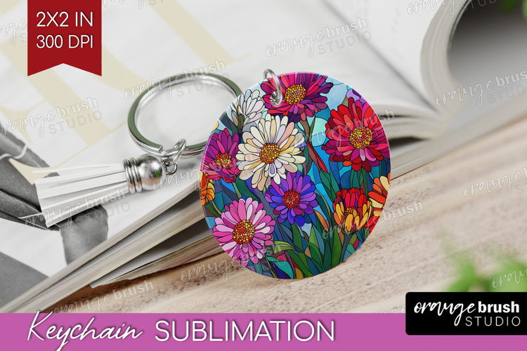Stained Glass Keychain PNG - Flowers Keychain Sublimation