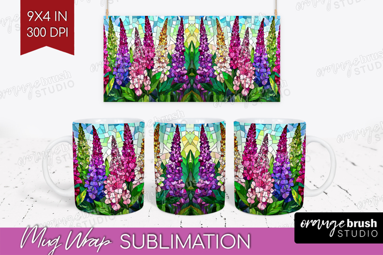 Stained Glass Mug Wrap - Flowers Mug PNG Sublimation example image 1