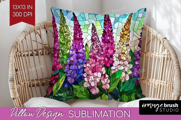 Stained Glass Pillow Sublimation - Flowers Pillow Cover PNG