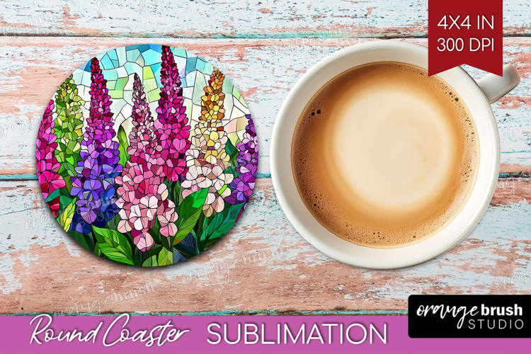 Stained Glass Round Coaster - Flowers Coaster PNG
