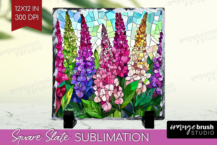 Stained Glass Slate PNG - Flowers Square Slate Sublimation
