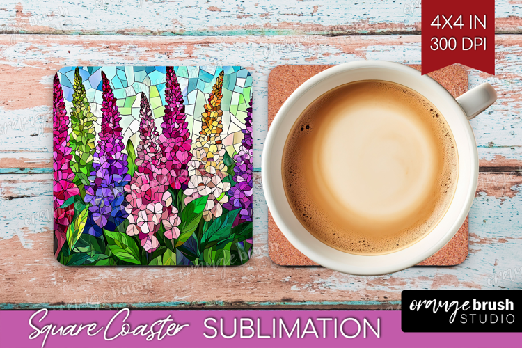 Stained Glass Square Coaster - Flowers Coaster PNG