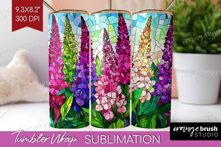 Stained Glass Tumbler Wrap - Flowers Tumbler PNG Sublimation